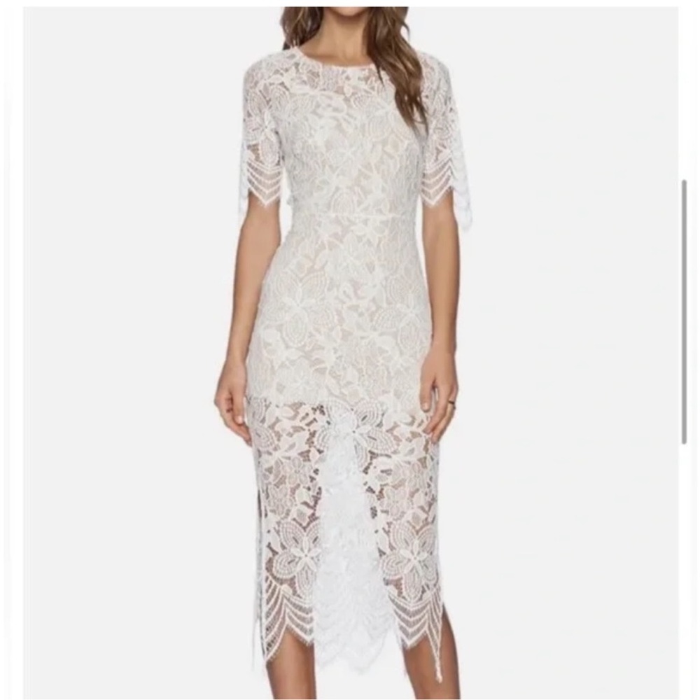 NWT! For Love & Lemons white lace backless midi dress, size m